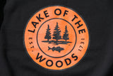 Orange and black logo on black LOTW Gear crewneck sweatshirt